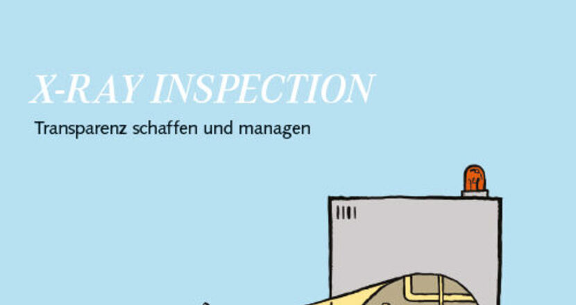 Blaues Cover des ROI DIALOG mit Illustration eines Mannes mit Roentgenblick