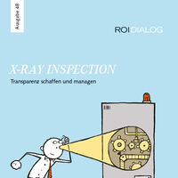 Blaues Cover des ROI DIALOG mit Illustration eines Mannes mit Roentgenblick