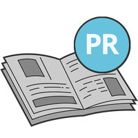 Illustration einer Zeitung auf blauem Hintergrund mit den Buchstaben PR