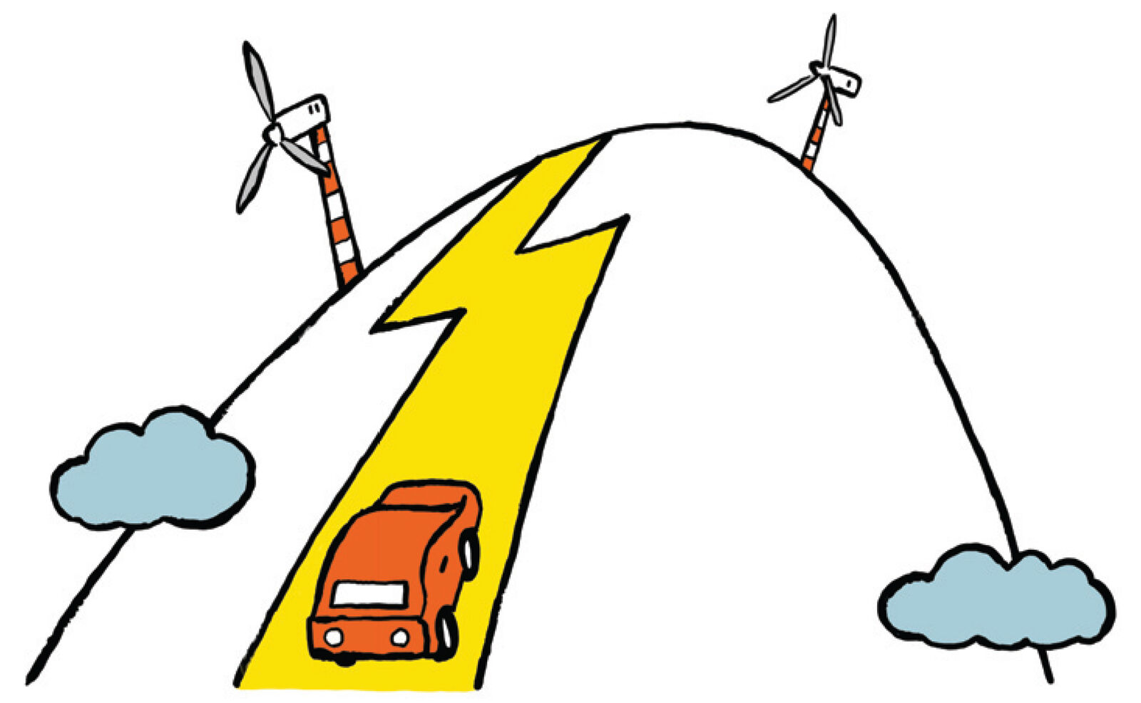 Illustration mit bergauf fahrendem Auto