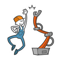 Illustration eines Mannes der einen Roboter abklatscht