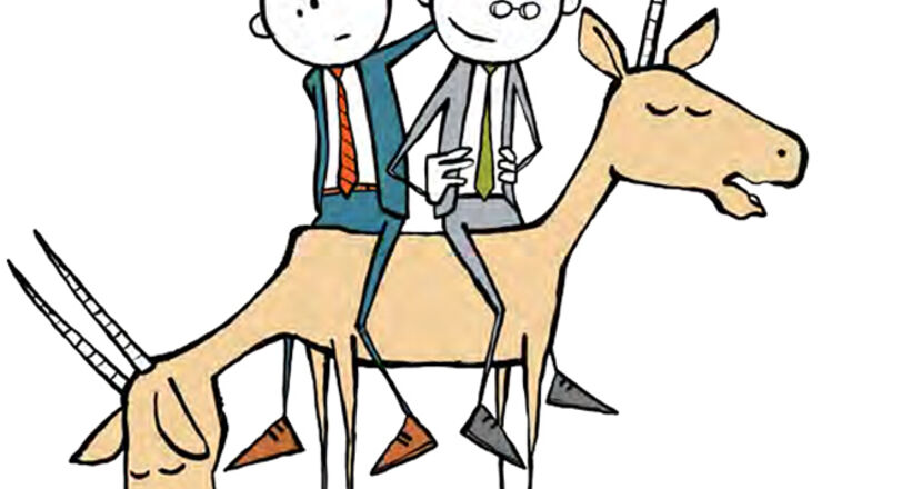 Illustration zweiköpfige Ziege mit Horn