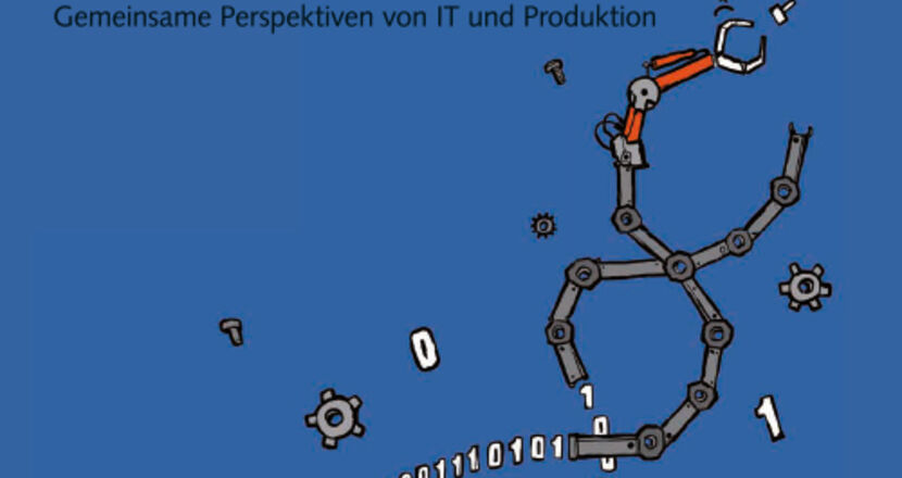 Blaues Cover des ROI DIALOG Magazin mit Illustration eines Laptops und eines Datenstrangs