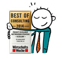 Illustration eines Mannes der die Auszeichnung Best of Consulting umarmt