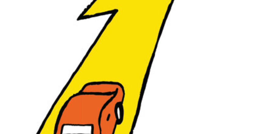 Illustration von bergauf fahrendem Auto