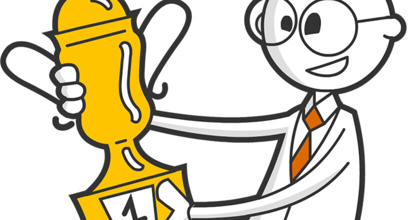 Illustration Mann mit Pokal