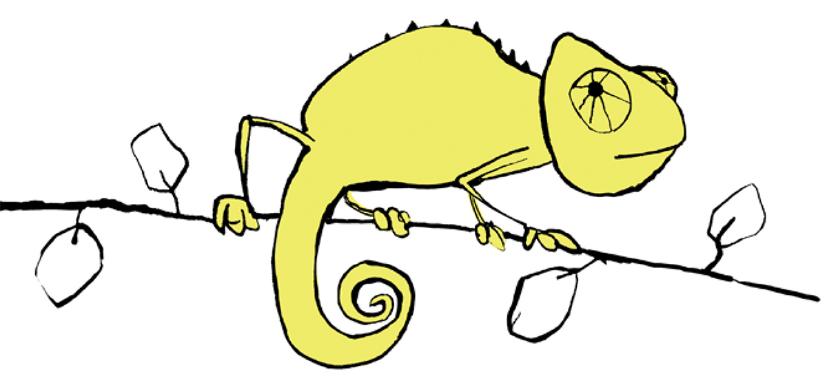 Gelbes Chameleon auf einem Ast