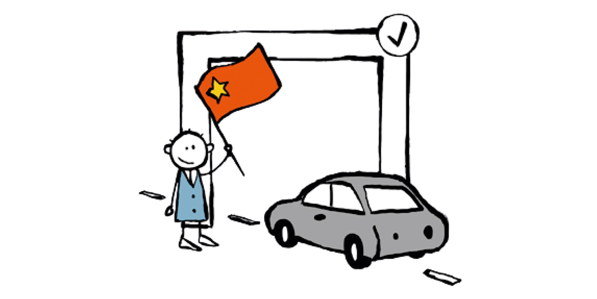 Illustration Mann mit Flagge und Auto