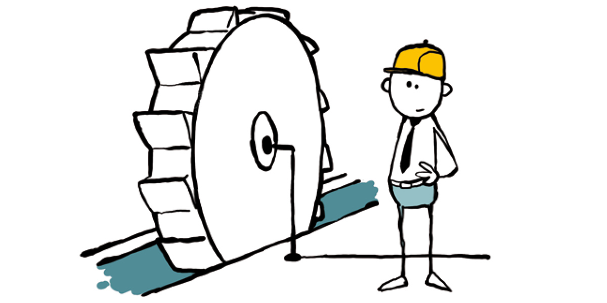 Illustration von Techniker und Wasserrad