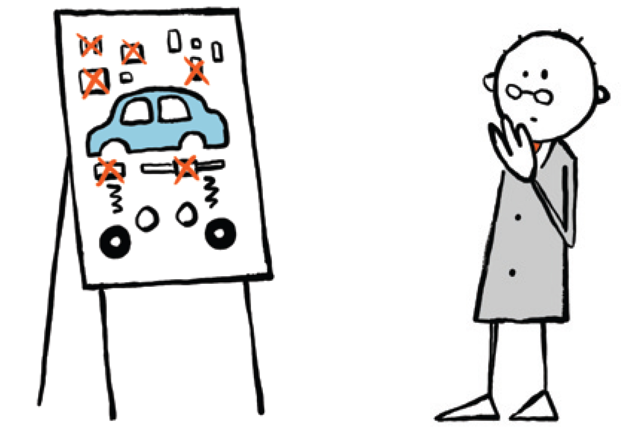 ROI DIALOG 52 Erfolgsfaktor Musterbruch Illustration von Mann mit Whiteboard