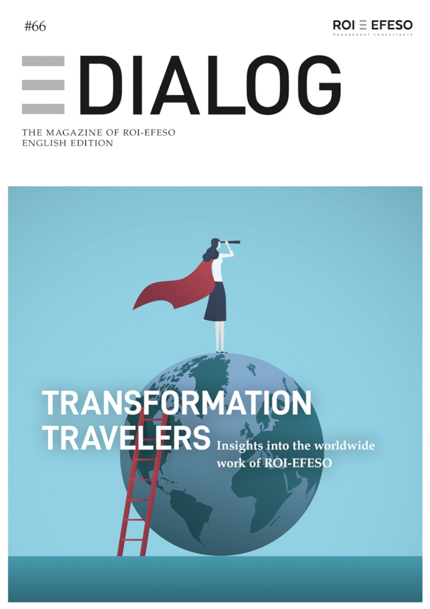 Cover of the DIALOG 66 of EFESO which shows a woman on a world globe