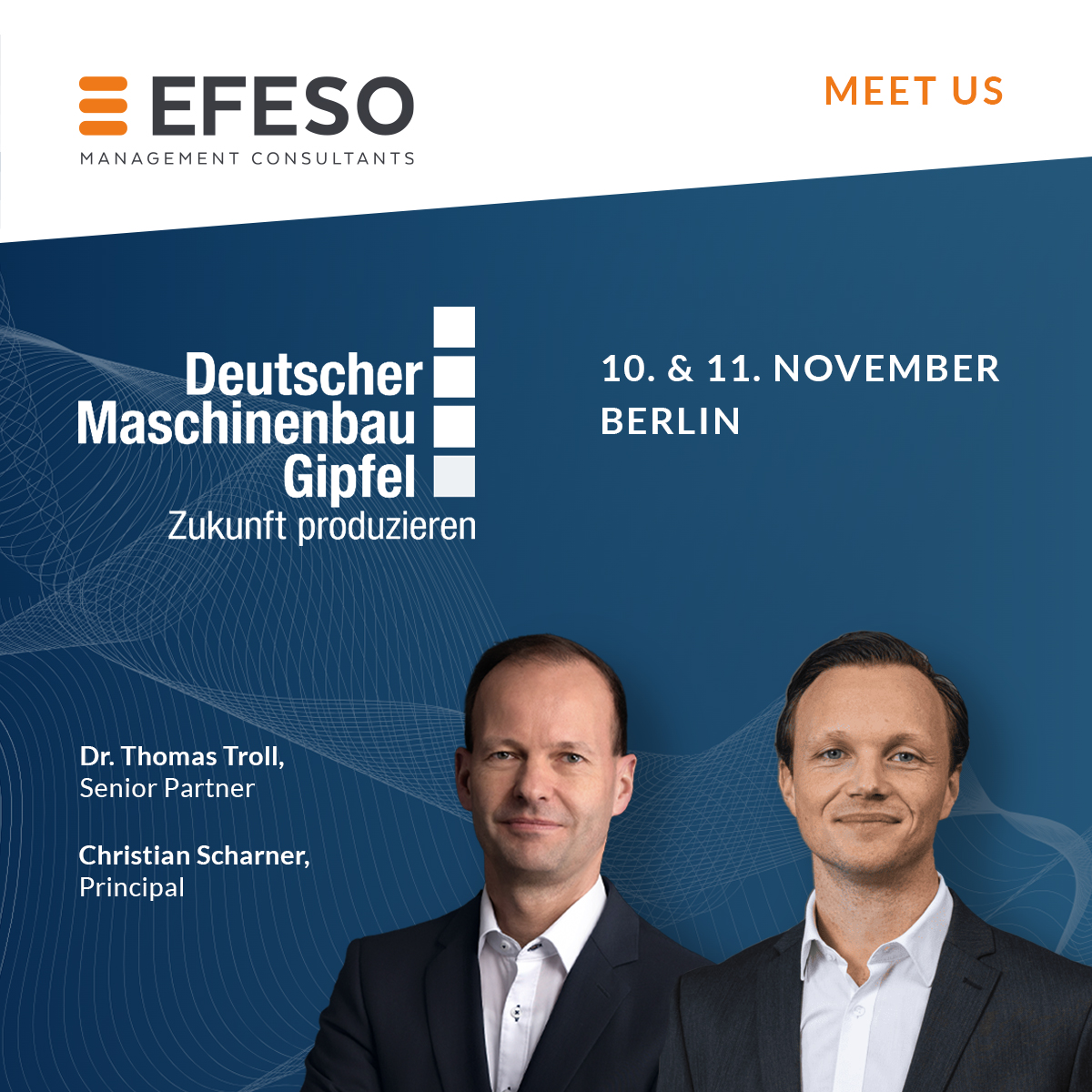 EFESO auf 16. DEUTSCHER MASCHINENBAU-GIPFEL &ndash; zwei Personen und Veranstaltungslogo