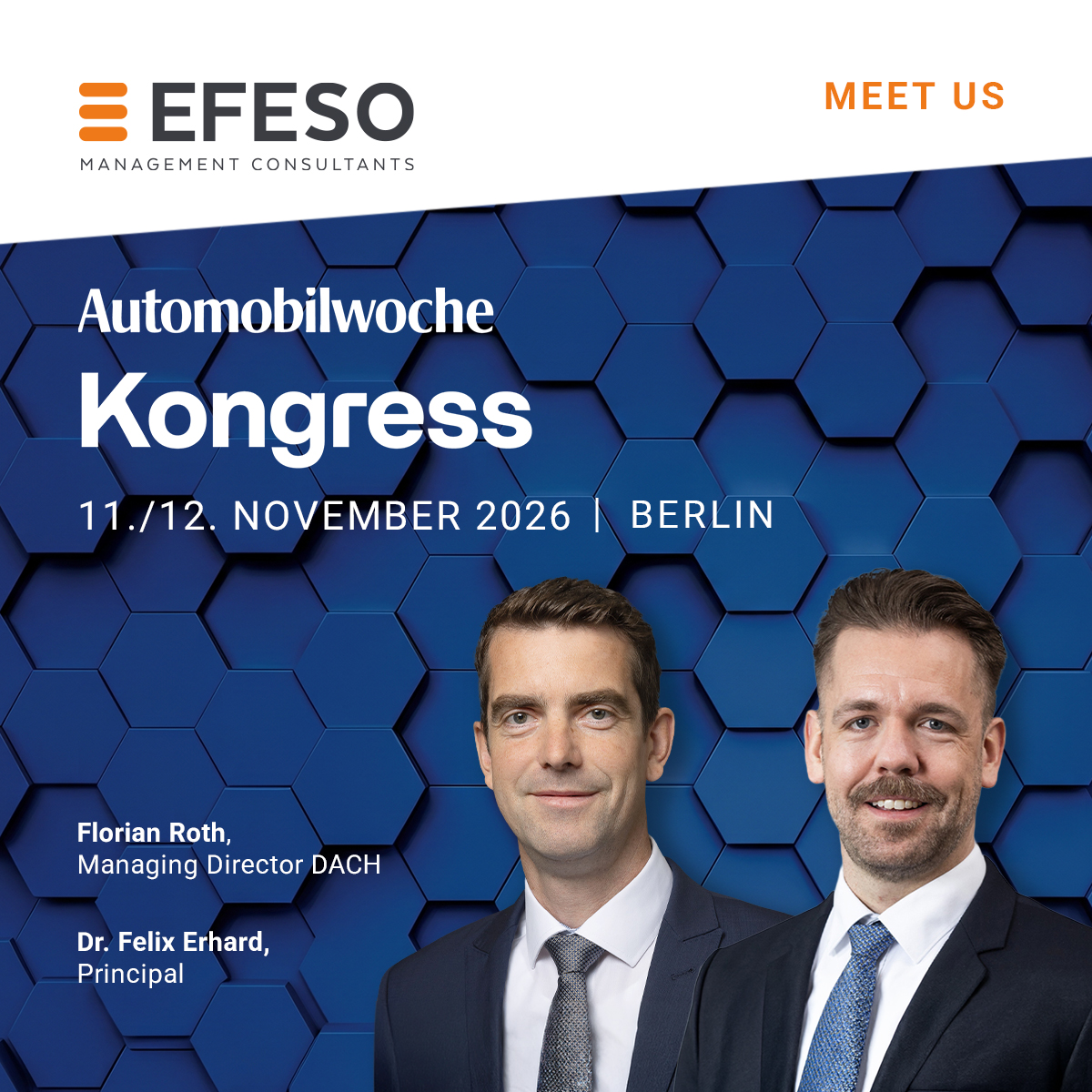 EFESO auf dem Automobilwoche Kongress – zwei Personen und Veranstaltungslogo