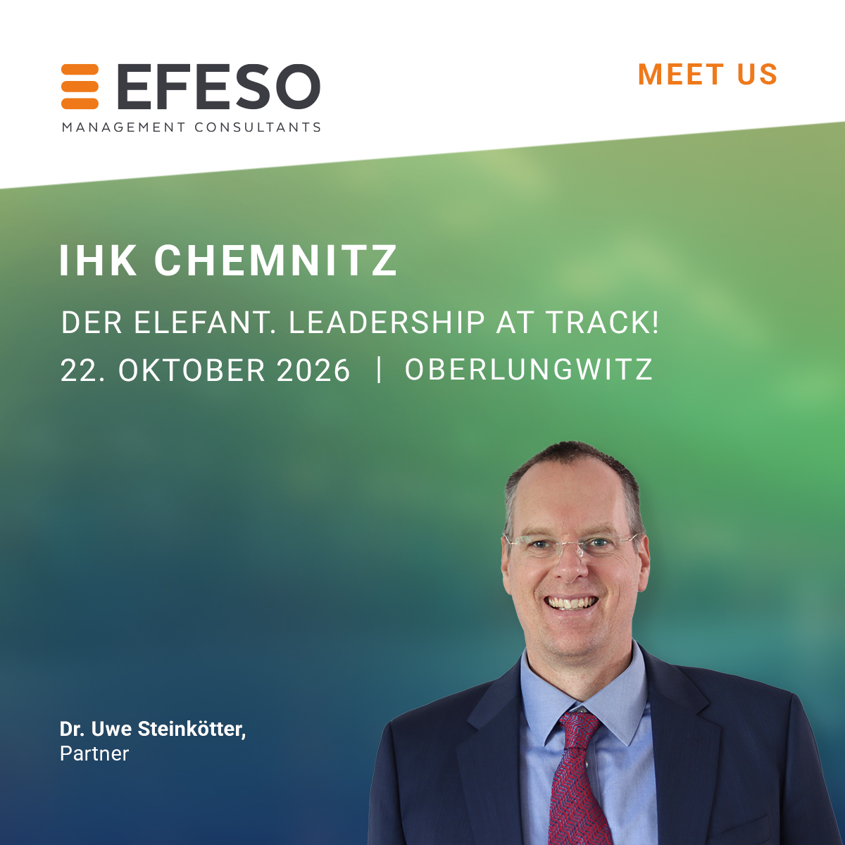 EFESO auf Key Note Leadership Konferenz der IHK Chemnitz – eine Person und Veranstaltungslogo