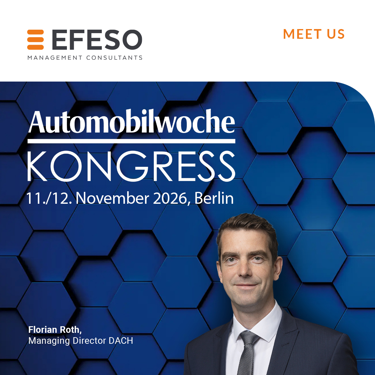 EFESO auf dem Automobilwoche Kongress – eine Person und Veranstaltungslogo