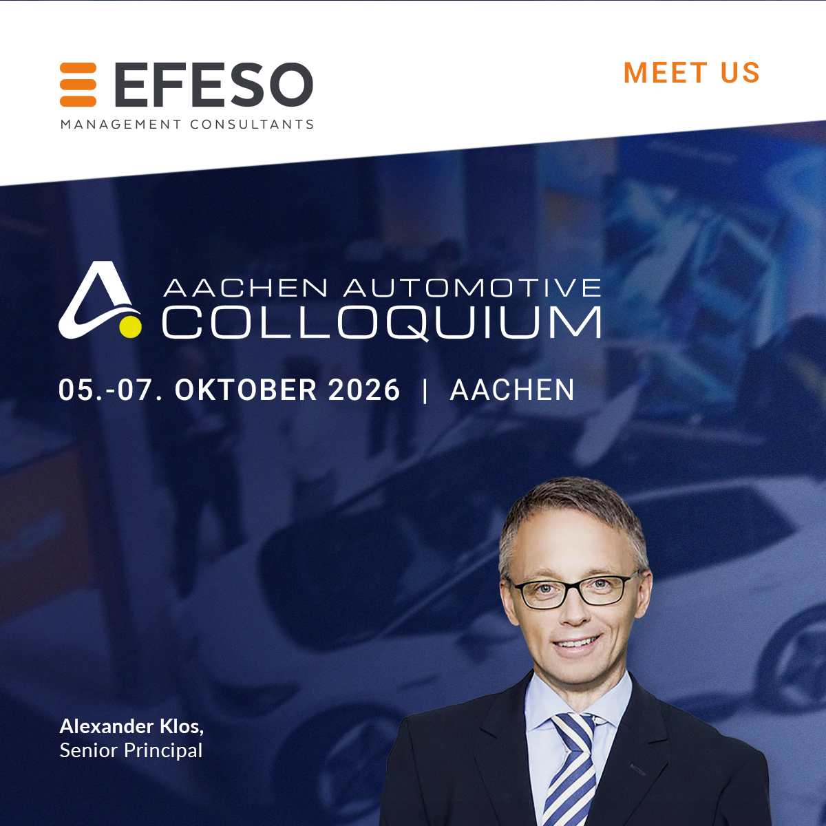 EFESO auf Aachen Automotive Colloquium – eine Person und Veranstaltungslogo