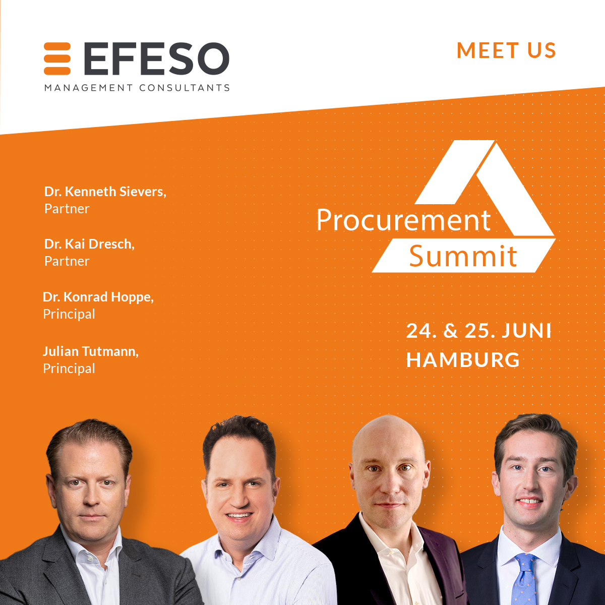 EFESO auf Procurement Summit 2026 &ndash; vier Personen und Veranstaltungslogo