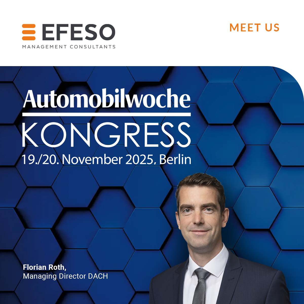 EFESO auf dem Automobilwoche Kongress – eine Person und Veranstaltungslogo